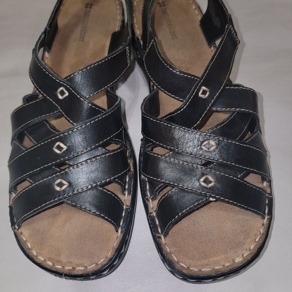 Naturalizer Craft Black Leather Strappy Comfort Sandals w Thick Stitching Sz 9.5 - Picture 5 of 16